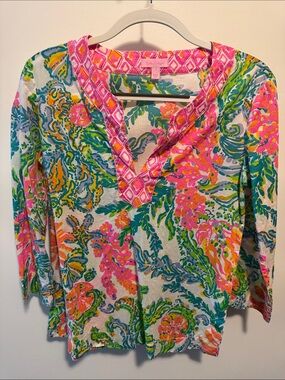 Lilly Pulitzer Pink Multicolor Floral V-Neck Tunic